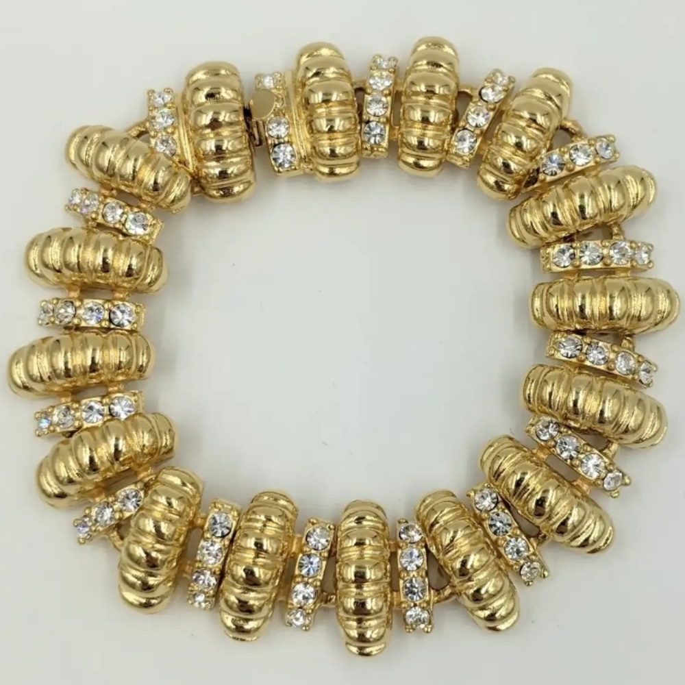 Signed JBK Gold Tone Clear Swarovski Crystal Linked Vintage Bracelet